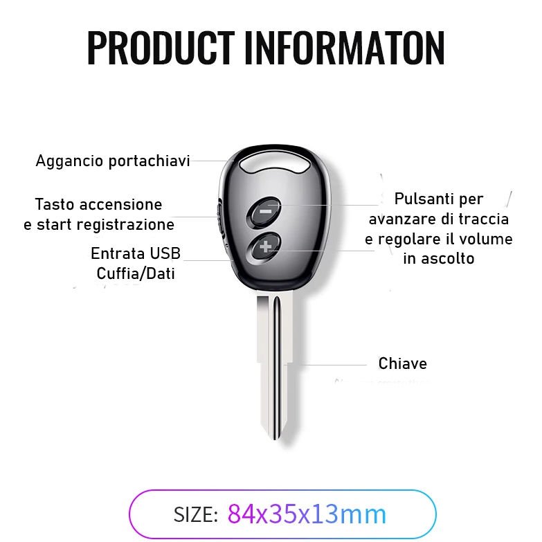 Chiave macchina con registratore vocale spia