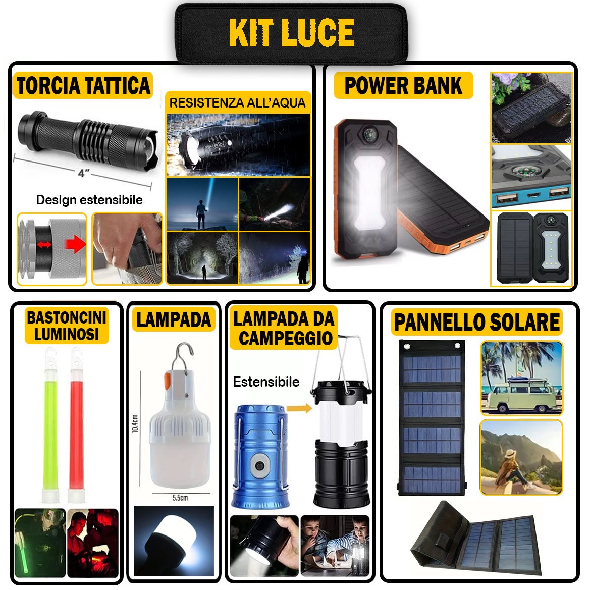 ZAINO EMERGENZA OUTDOOR – Set Sopravvivenza Avanzato Completo con Attrezzi, Pronto Soccorso, Fuoco, Luce Termico – Impermeabile e Multifunzione