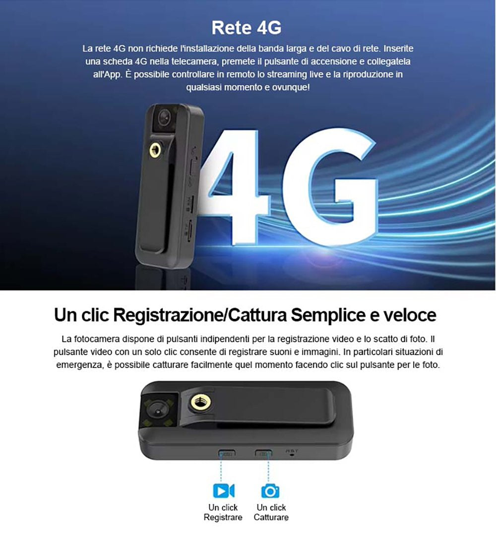 Mini Telecamera spia con SIM 4G da Interno Senza Fili 1080P FHD spy camera, compresa di sim già attiva, Visione 160°, Visione Notturna allarme movimento visione da APP manuale italiano (CB77-C)
