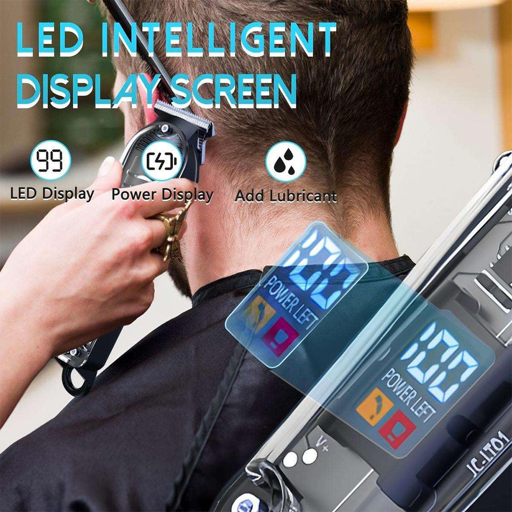 (HLS-T08) Regolabarba Elettrico Ricaricabile con Display LCD – Tagliacapelli Senza Fili con Lama in Acciaio Inossidabile, Pettine Regolabile (0-4mm), Testina a T, Batteria 51-90 minuti, Ricarica Rapida USB – Per Uomo e Uso Domestico