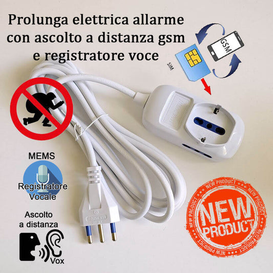 Microspia antifurto in una prolunga elettrica con sistema VAS e registratore