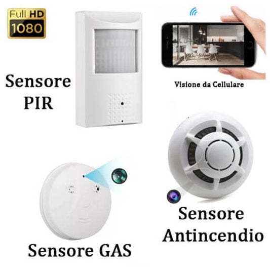 Telecamera occultata in sensore di allarme/GAS/Antinc. con visione da cellulare