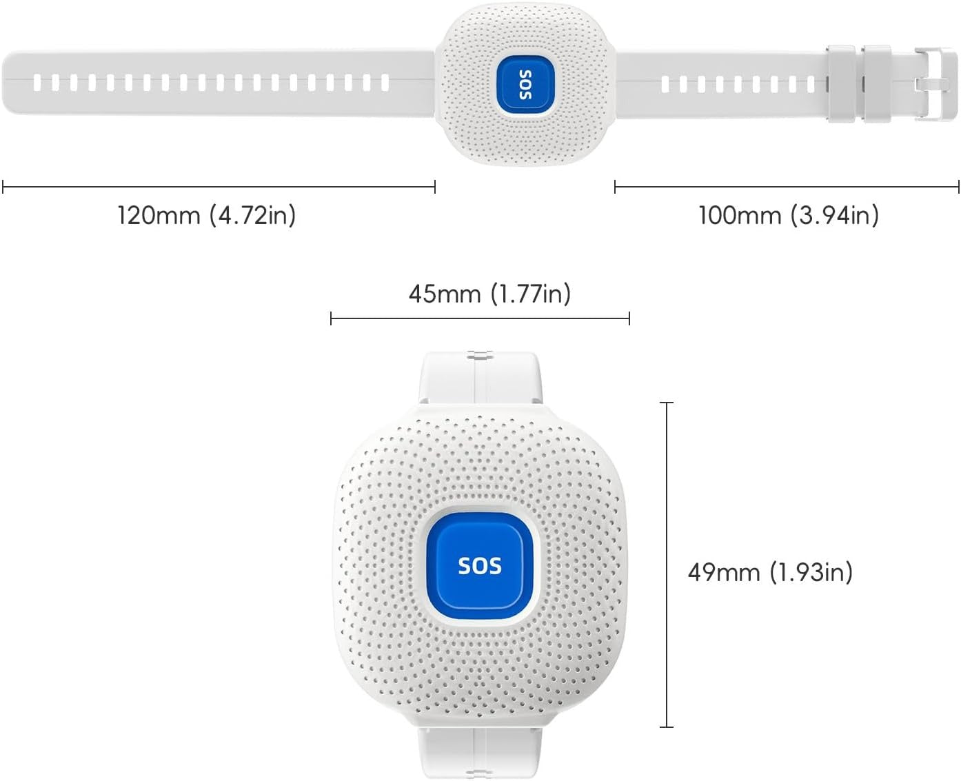 Braccialetto SOS per Anziani Bambini e Donne Incinte - Allarme Personale, Pulsante di Chiamata Emergenza Blu, Collegato al Telefono, Compatibile con APP Tuya e Smart Life. (Bianco)