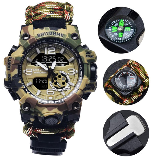 DECATRONIC Braccialetto Tattico Multifunzione 7-in-1 – Orologio Survival Professionale con Bussola, Termometro, Fischietto d'emergenza e Corda da Paracadute 250lb. Strumento essenziale per campeggio, trekking, arrampicata, sopravvivenza e attività outdoor