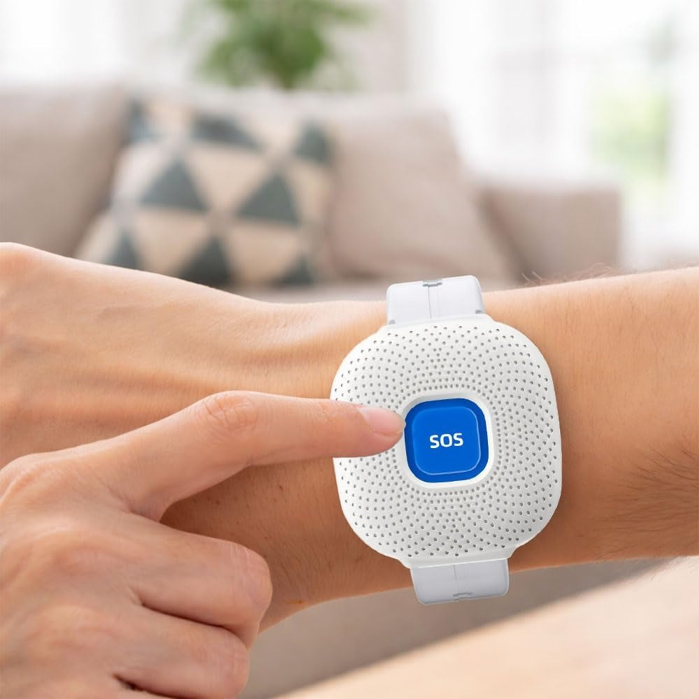 Braccialetto SOS per Anziani Bambini e Donne Incinte - Allarme Personale, Pulsante di Chiamata Emergenza Blu, Collegato al Telefono, Compatibile con APP Tuya e Smart Life. (Bianco)