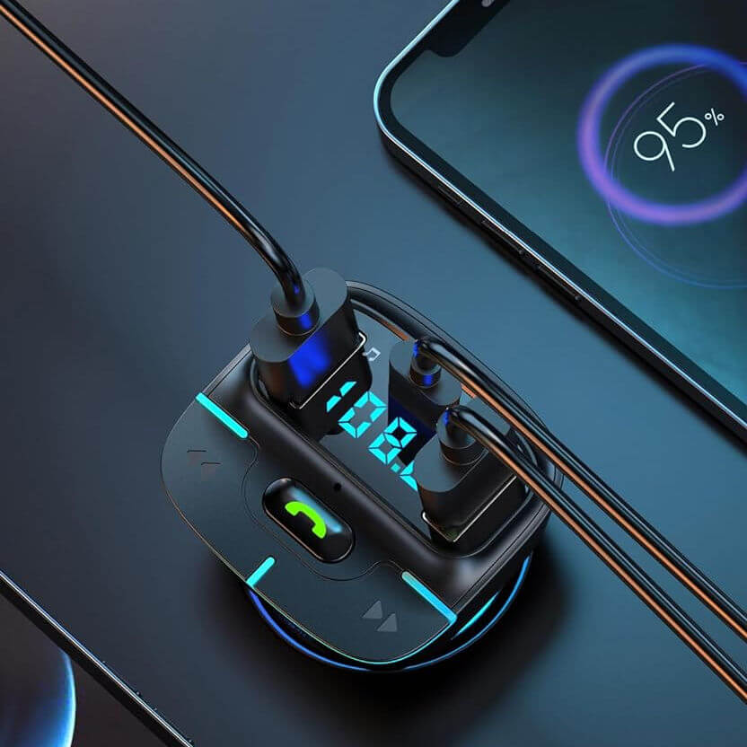 Kit vivavoce auto bluetooth 5.3, caricabatterie Dual USB, Musica TXFM Voltmetro