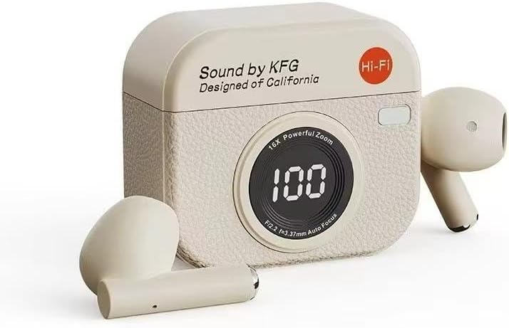 (Q86) Cuffie Retro con Effetto Pelle, Auricolari In-Ear TWS con Riduzione del Rumore e Display LED | Impermeabili IPX5, Connessione Bluetooth 5.4, Ricarica Rapida Tipo-C, Touch Control