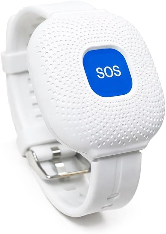 Braccialetto SOS per Anziani Bambini e Donne Incinte - Allarme Personale, Pulsante di Chiamata Emergenza Blu, Collegato al Telefono, Compatibile con APP Tuya e Smart Life. (Bianco)