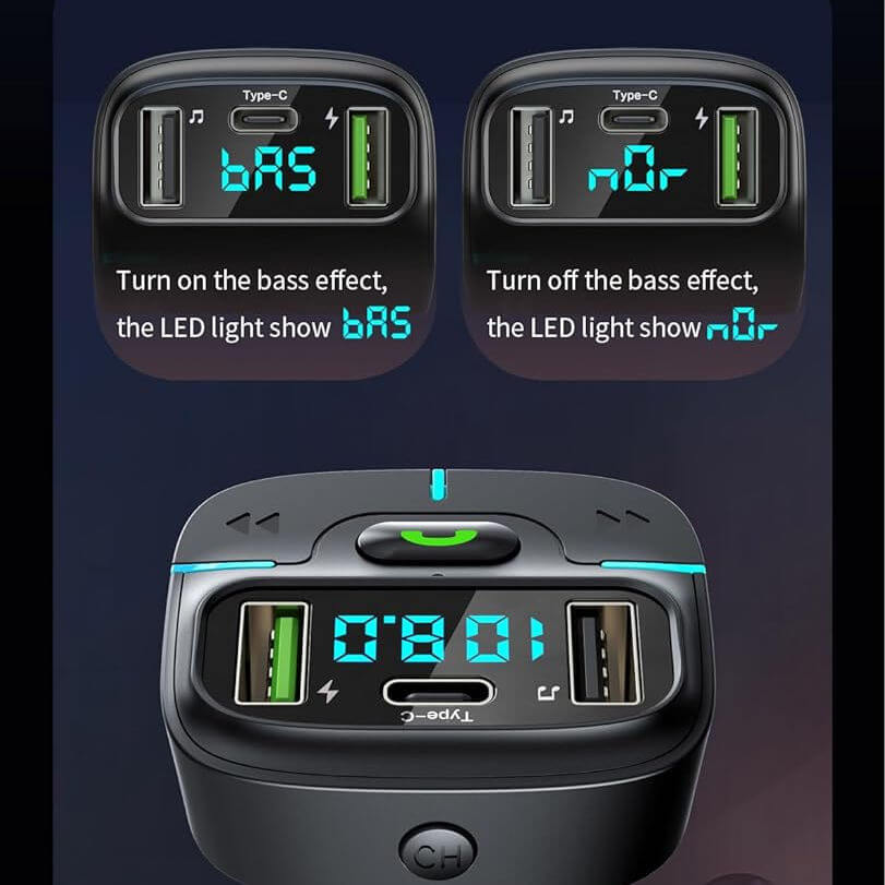Kit vivavoce auto bluetooth 5.3, caricabatterie Dual USB, Musica TXFM Voltmetro