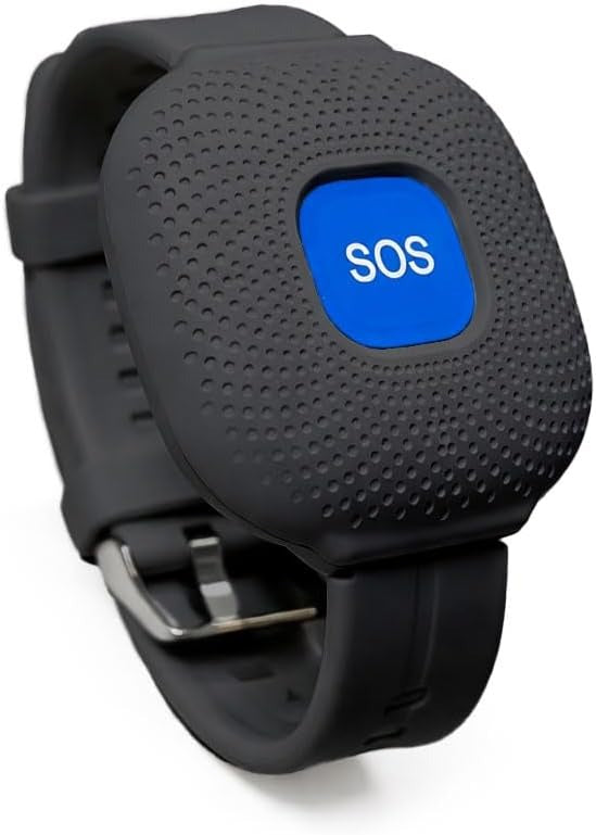 Braccialetto SOS per Anziani Bambini e Donne Incinte - Allarme Personale, Pulsante di Chiamata Emergenza Blu, Collegato al Telefono, Compatibile con APP Tuya e Smart Life. (Nero)