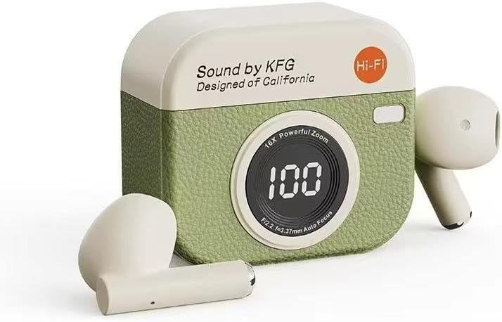 (Q86) Cuffie Retro con Effetto Pelle, Auricolari In-Ear TWS con Riduzione del Rumore e Display LED | Impermeabili IPX5, Connessione Bluetooth 5.4, Ricarica Rapida Tipo-C, Touch Control