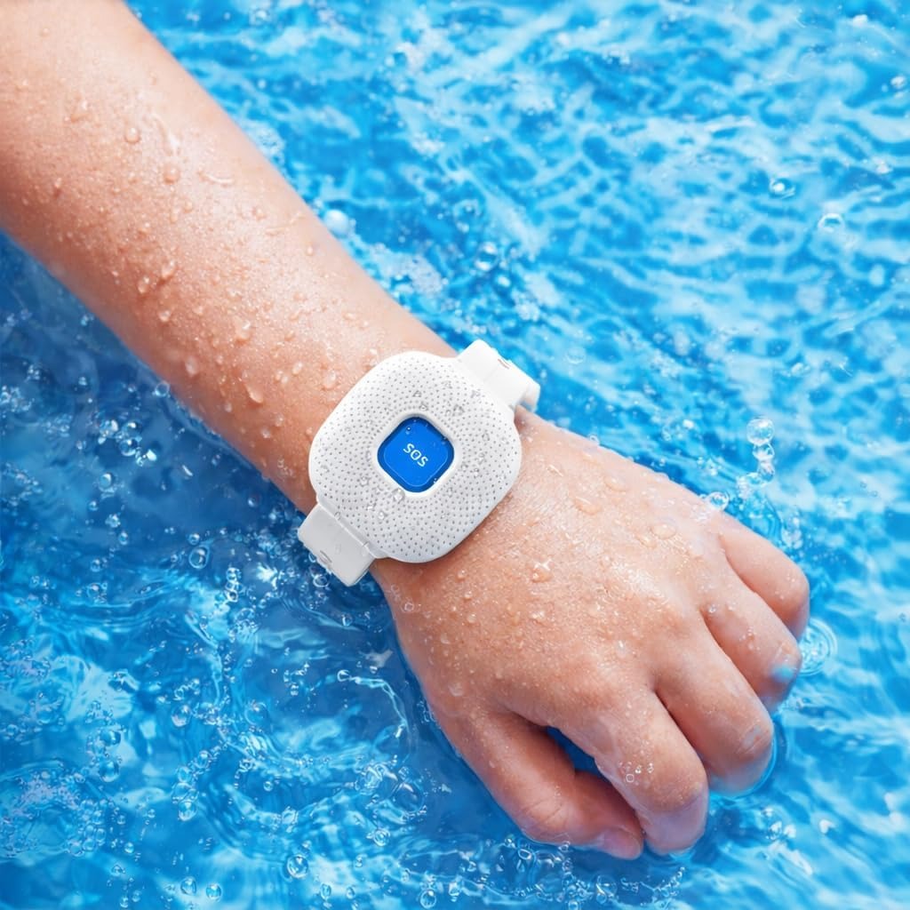 Braccialetto SOS per Anziani Bambini e Donne Incinte - Allarme Personale, Pulsante di Chiamata Emergenza Blu, Collegato al Telefono, Compatibile con APP Tuya e Smart Life. (Bianco)