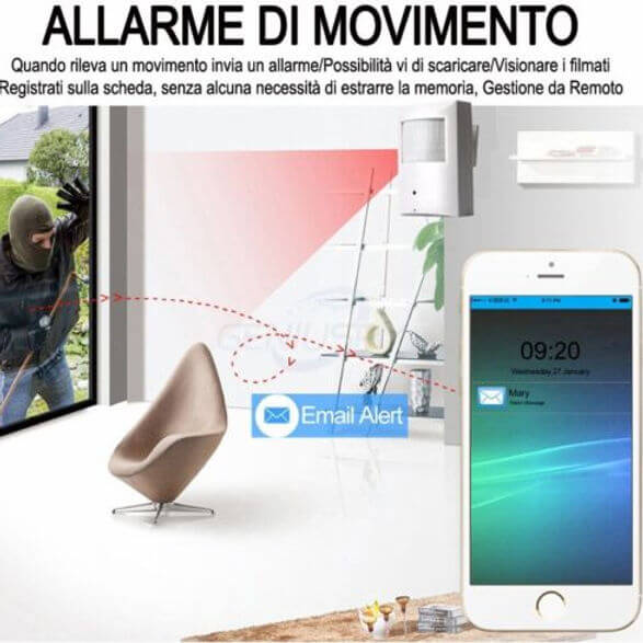 Telecamera occultata in sensore di allarme/GAS/Antinc. con visione da cellulare