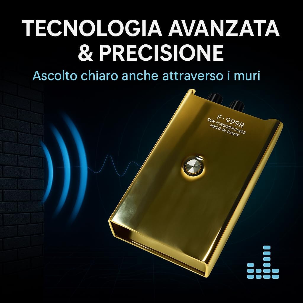 DECATRONIC Microfono da Parete Professionale per Ascoltare Attraverso i Muri - Sistema con Filtri Avanzati, Microfono ad Ago e Uscita Registrazione - Ideale per Casa, Ufficio e Sicurezza (F999R Gold)