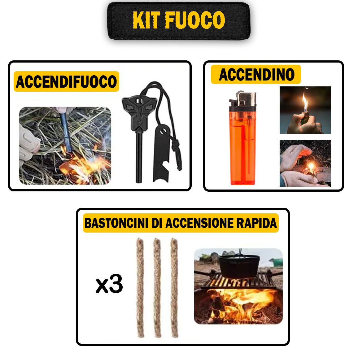 ZAINI EMERGENZA OUTDOOR – Set Sopravvivenza Avanzato Completo con Attrezzi, Pronto Soccorso, Fuoco, Luce Termico – Impermeabile e Multifunzione