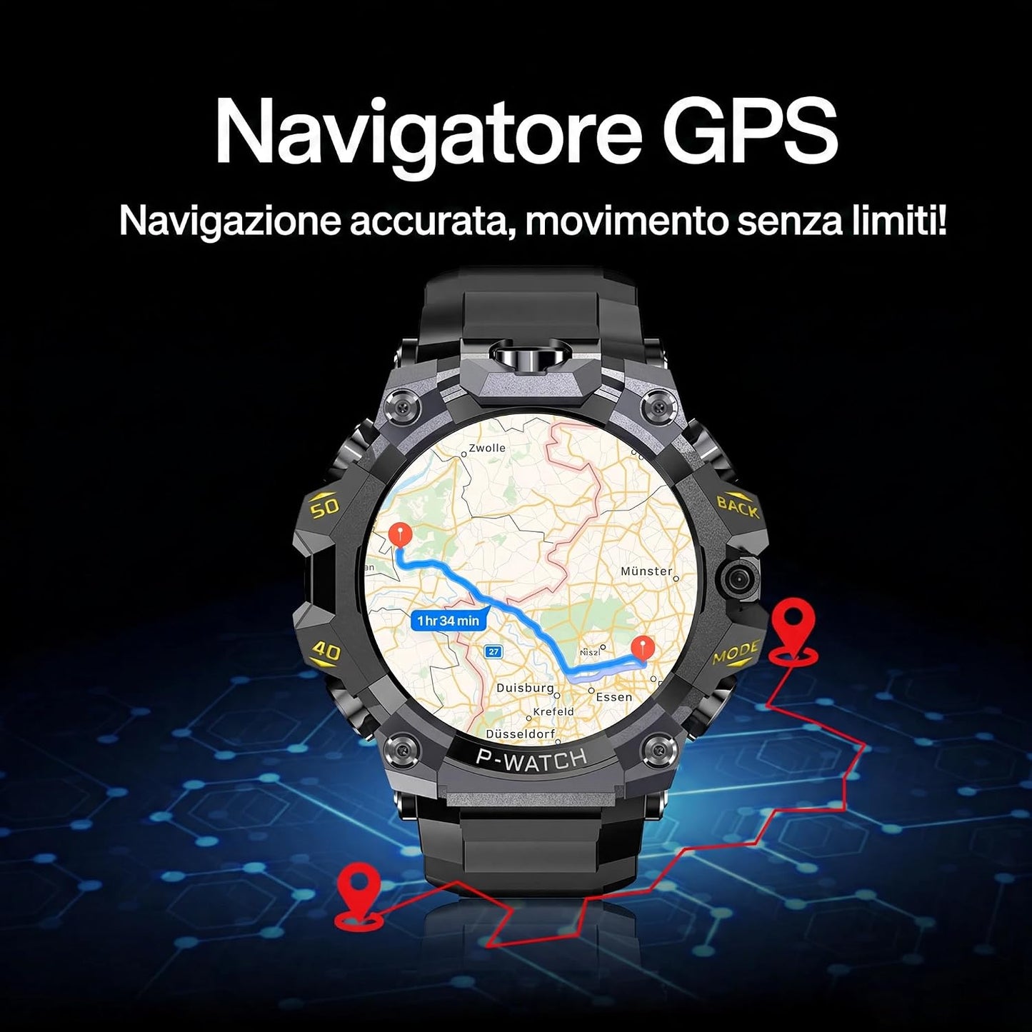 (T-Rex Q668PRO) Smartwatch 4G Android 10.0 con GPS e Videochiamate – Display AMOLED 1.95" 4GB+32GB, Doppia Fotocamera 8MP, Bussola, Altimetro, Monitor Cardio/Pressione/Sonno/SpO2, Supporto SIM