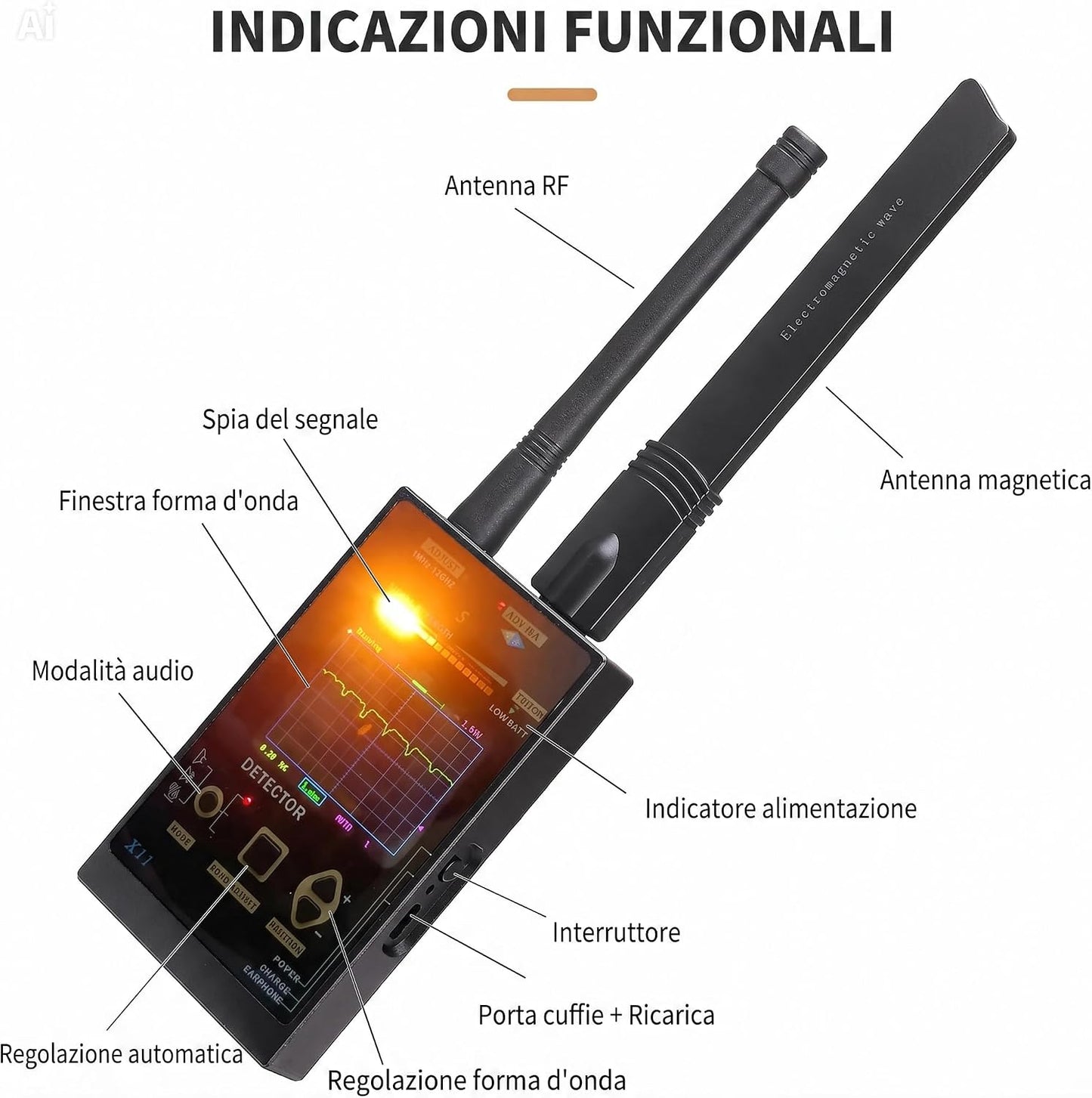 (X11) Rilevatore Microspie 12GHz – Scanner Antispia GPS Telecamere WiFi + Analizzatore Spettro RF Portatile per Bonifica Auto e Ambienti