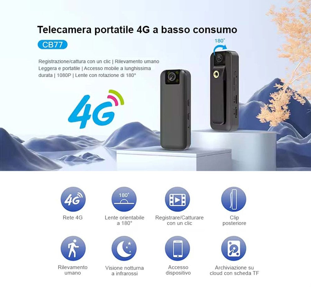 Mini Telecamera spia con SIM 4G da Interno Senza Fili 1080P FHD spy camera, compresa di sim già attiva, Visione 160°, Visione Notturna allarme movimento visione da APP manuale italiano (CB77-C)