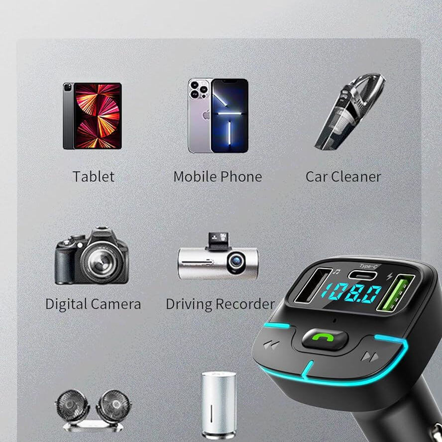 Kit vivavoce auto bluetooth 5.3, caricabatterie Dual USB, Musica TXFM Voltmetro