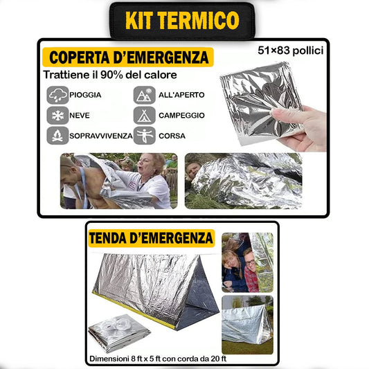 ZAINO EMERGENZA OUTDOOR – Set Sopravvivenza Avanzato Completo con Attrezzi, Pronto Soccorso, Fuoco, Luce Termico – Impermeabile e Multifunzione