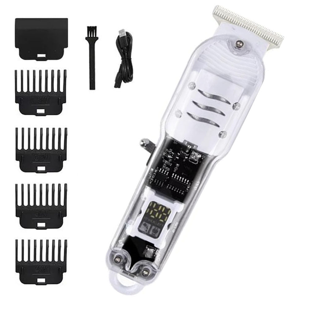 (HLS-T08) Regolabarba Elettrico Ricaricabile con Display LCD – Tagliacapelli Senza Fili con Lama in Acciaio Inossidabile, Pettine Regolabile (0-4mm), Testina a T, Batteria 51-90 minuti, Ricarica Rapida USB – Per Uomo e Uso Domestico