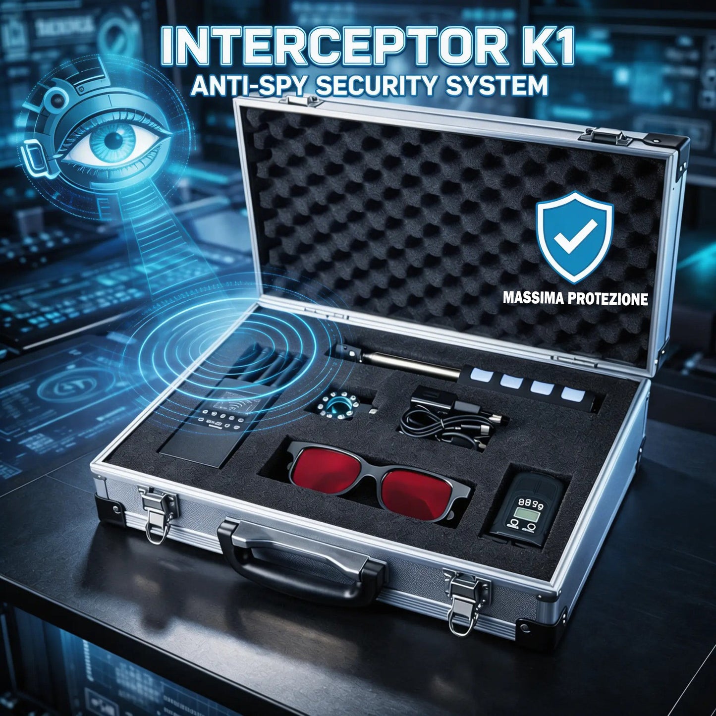 Kit professionale rilevatore di microspie telecamere gps per auto casa ufficio agenzie investigative (Interceptor K1)