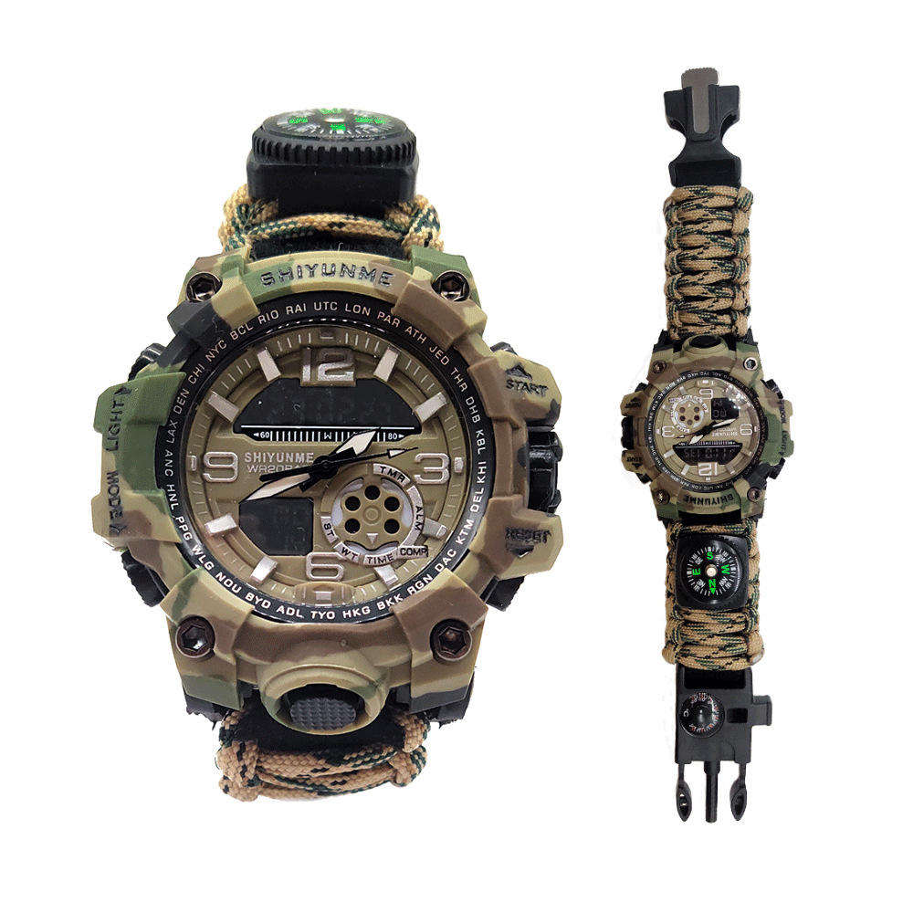 DECATRONIC Braccialetto Tattico Multifunzione 7-in-1 – Orologio Survival Professionale con Bussola, Termometro, Fischietto d'emergenza e Corda da Paracadute 250lb. Strumento essenziale per campeggio, trekking, arrampicata, sopravvivenza e attività outdoor