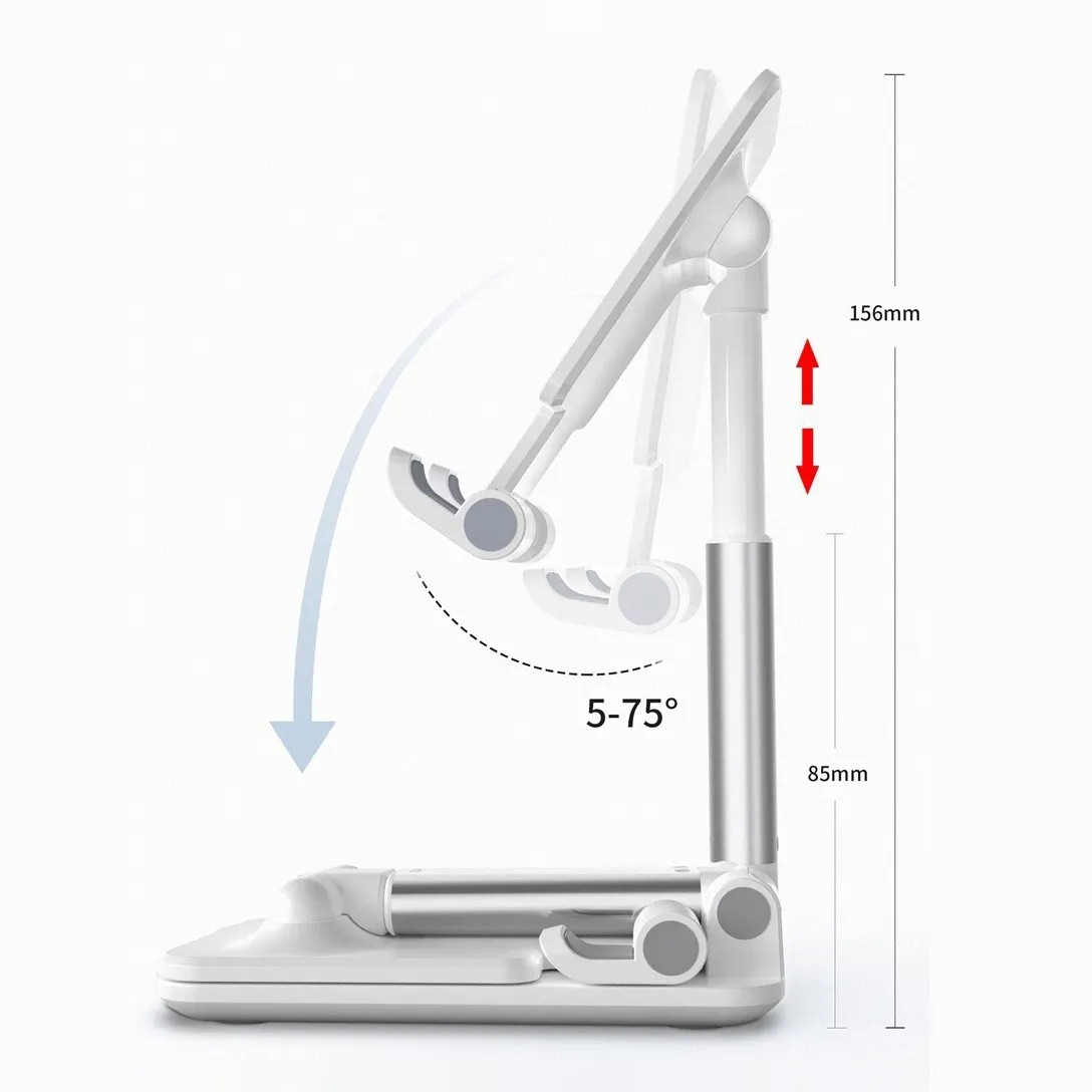 Supporto Telefono Pieghevole Regolabile Angolo 5-75° e Altezza, Portatile per Tablet, Cellulari, Smartphone. Ideale per Casa,Ufficio, Viaggio