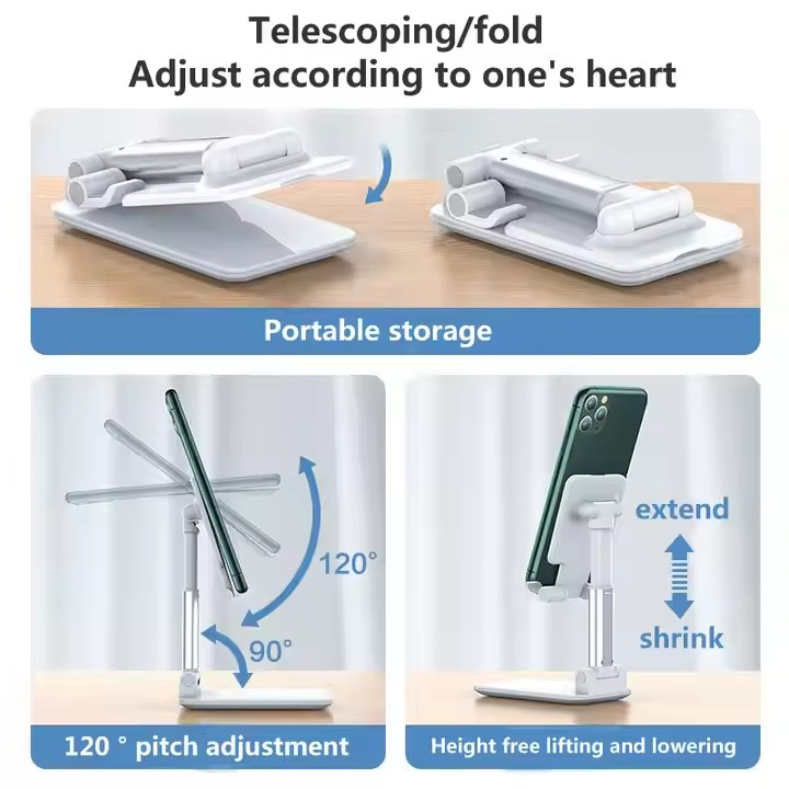 Supporto Telefono Pieghevole Regolabile Angolo 5-75° e Altezza, Portatile per Tablet, Cellulari, Smartphone. Ideale per Casa,Ufficio, Viaggio