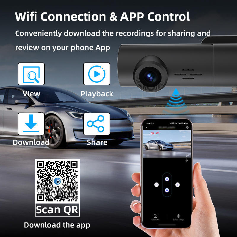 Dash Cam 1080P con WiFi, DVR Auto Telecamera Nascosta Mini con Visione Notturna, Monitoraggio Parcheggio 24h, Video Time-lapse, Registrazione a Ciclo Continuo, Angolo 170°, Supporto TF 128GB – Nessuno Schermo (DECA-ONE)