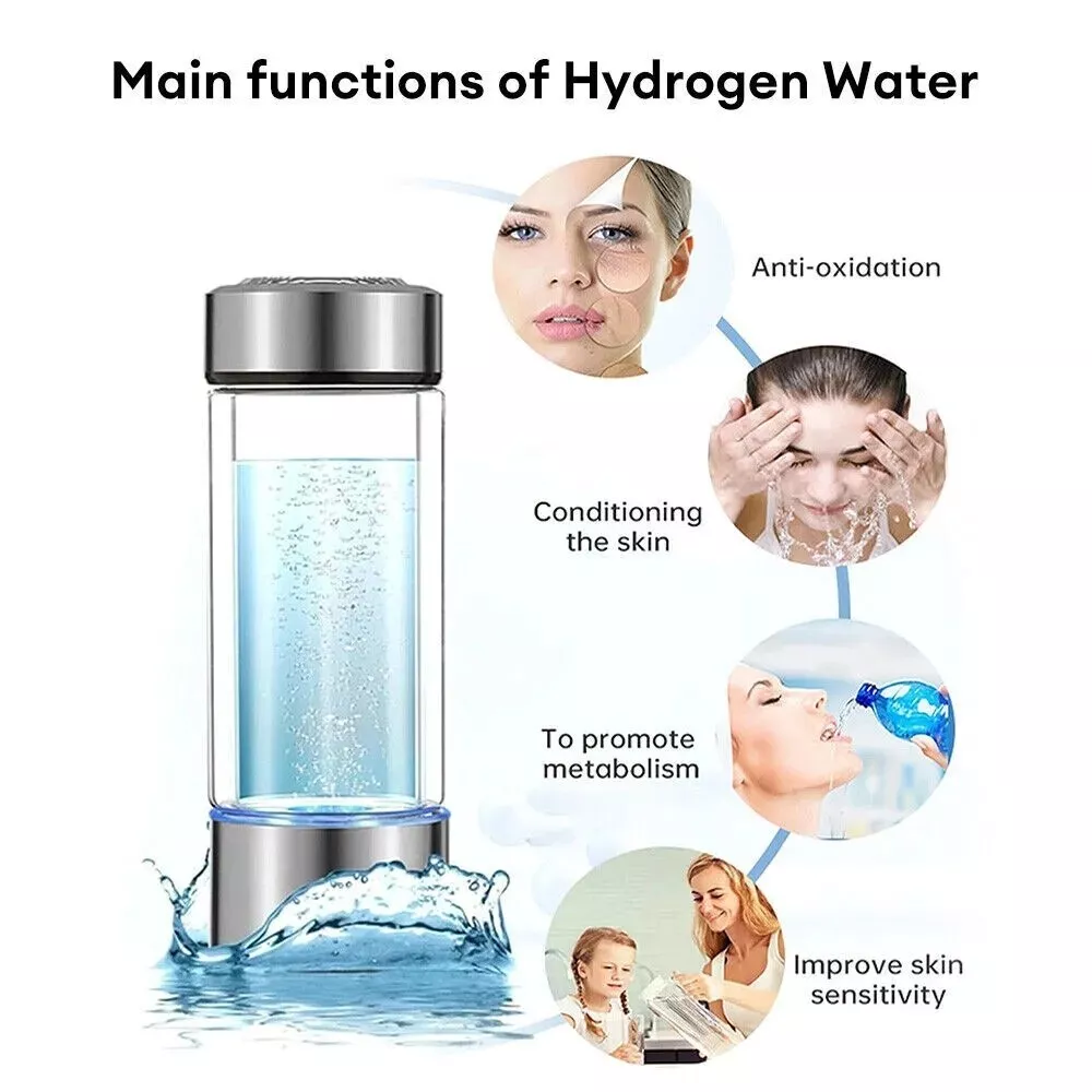 Bottiglia di Idrogeno 420ml – Generatore Acqua Ricca di Idrogeno con Tecnologia SPE/PEM, Antiossidante, 1000-1500 ppb in 3 Minuti, Batteria Ricaricabile, Acciaio Inox 304 e Vetro – Portatile per Casa Ufficio Viaggio