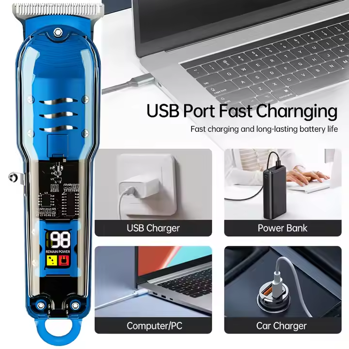 (HLS-T08) Regolabarba Elettrico Ricaricabile con Display LCD – Tagliacapelli Senza Fili con Lama in Acciaio Inossidabile, Pettine Regolabile (0-4mm), Testina a T, Batteria 51-90 minuti, Ricarica Rapida USB – Per Uomo e Uso Domestico