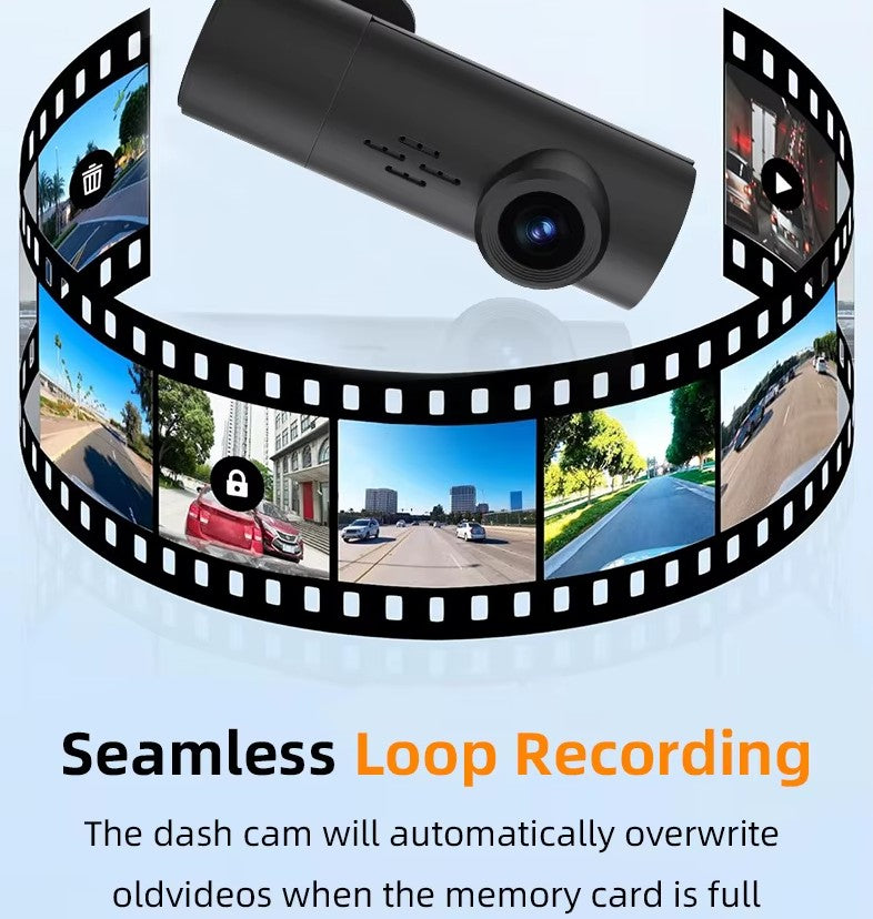 Dash Cam 1080P con WiFi, DVR Auto Telecamera Nascosta Mini con Visione Notturna, Monitoraggio Parcheggio 24h, Video Time-lapse, Registrazione a Ciclo Continuo, Angolo 170°, Supporto TF 128GB – Nessuno Schermo (DECA-ONE)