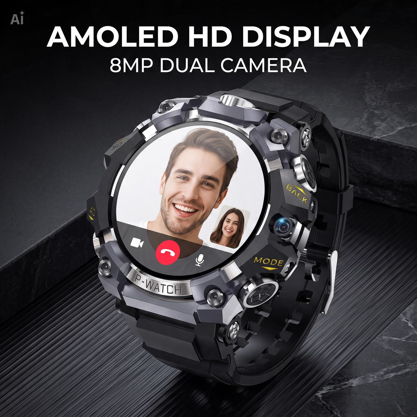 (T-Rex Q668PRO) Smartwatch 4G Android 10.0 con GPS e Videochiamate – Display AMOLED 1.95" 4GB+32GB, Doppia Fotocamera 8MP, Bussola, Altimetro, Monitor Cardio/Pressione/Sonno/SpO2, Supporto SIM