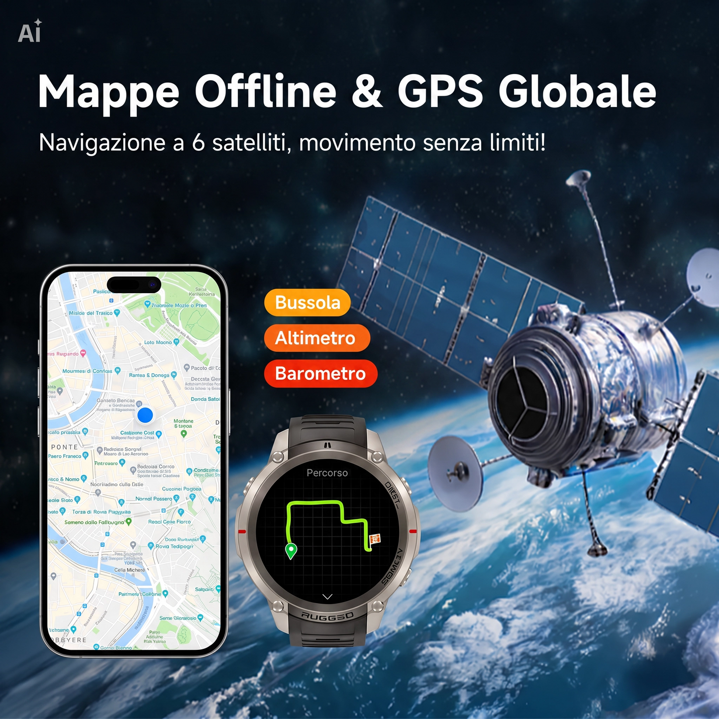 MD59 SmartWatch GPS AMOLED 1.43" Impermeabile 50M–Mappe Offline e Monitor Salute