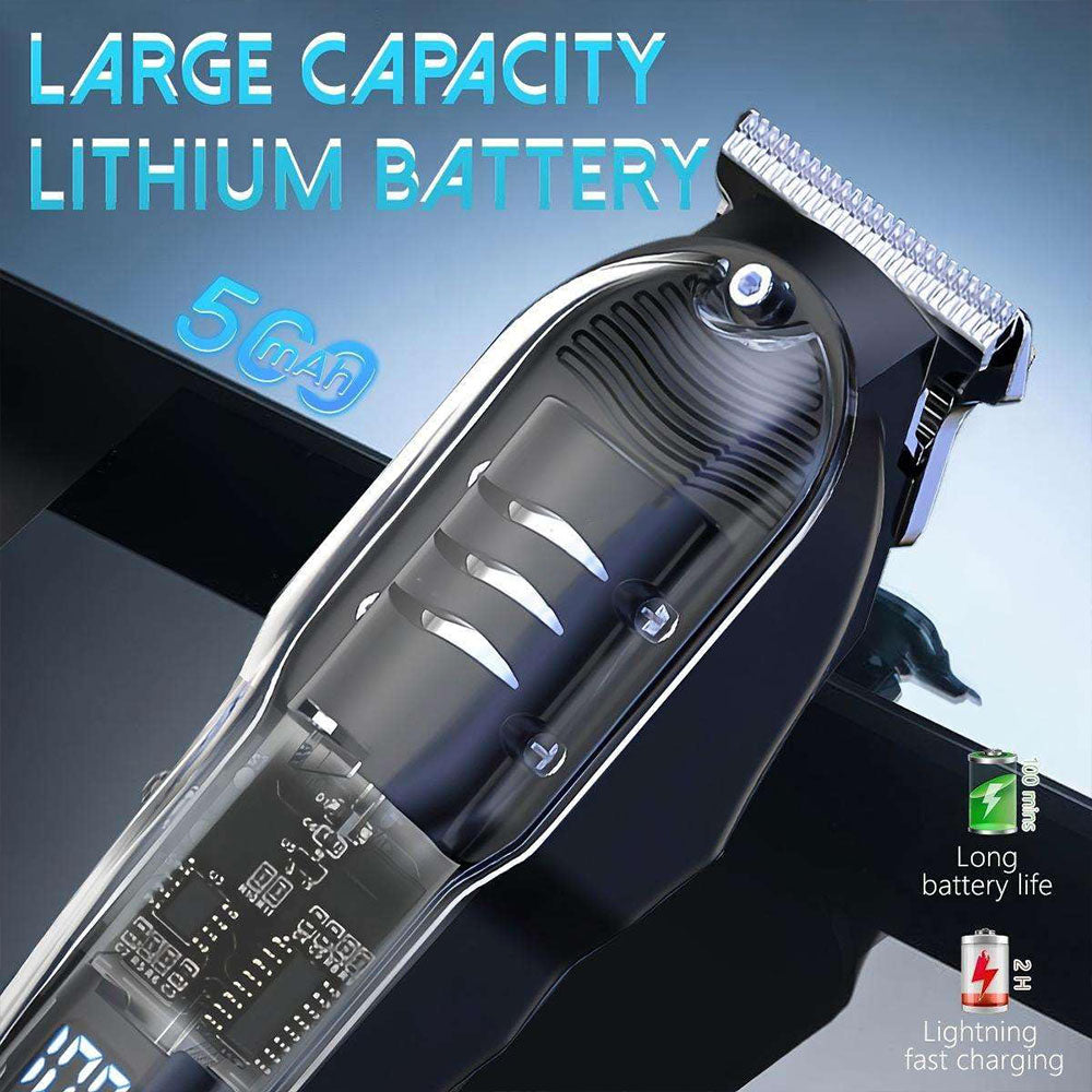 (HLS-T08) Regolabarba Elettrico Ricaricabile con Display LCD – Tagliacapelli Senza Fili con Lama in Acciaio Inossidabile, Pettine Regolabile (0-4mm), Testina a T, Batteria 51-90 minuti, Ricarica Rapida USB – Per Uomo e Uso Domestico