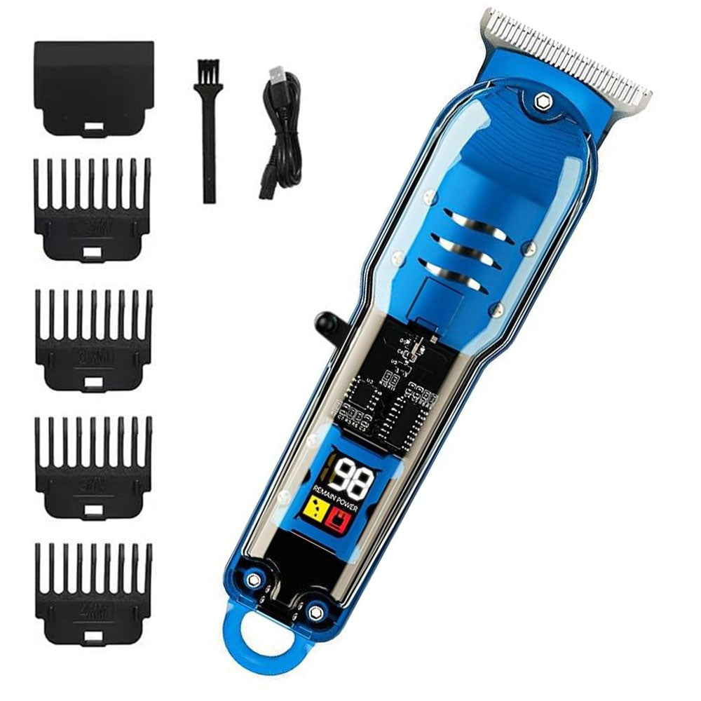 (HLS-T08) Regolabarba Elettrico Ricaricabile con Display LCD – Tagliacapelli Senza Fili con Lama in Acciaio Inossidabile, Pettine Regolabile (0-4mm), Testina a T, Batteria 51-90 minuti, Ricarica Rapida USB – Per Uomo e Uso Domestico