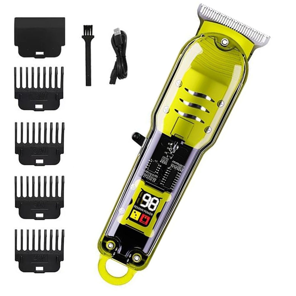 (HLS-T08) Regolabarba Elettrico Ricaricabile con Display LCD – Tagliacapelli Senza Fili con Lama in Acciaio Inossidabile, Pettine Regolabile (0-4mm), Testina a T, Batteria 51-90 minuti, Ricarica Rapida USB – Per Uomo e Uso Domestico