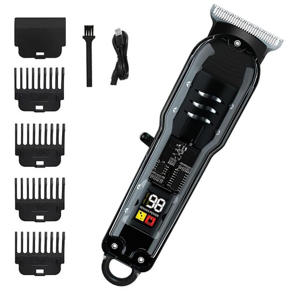 (HLS-T08) Regolabarba Elettrico Ricaricabile con Display LCD – Tagliacapelli Senza Fili con Lama in Acciaio Inossidabile, Pettine Regolabile (0-4mm), Testina a T, Batteria 51-90 minuti, Ricarica Rapida USB – Per Uomo e Uso Domestico