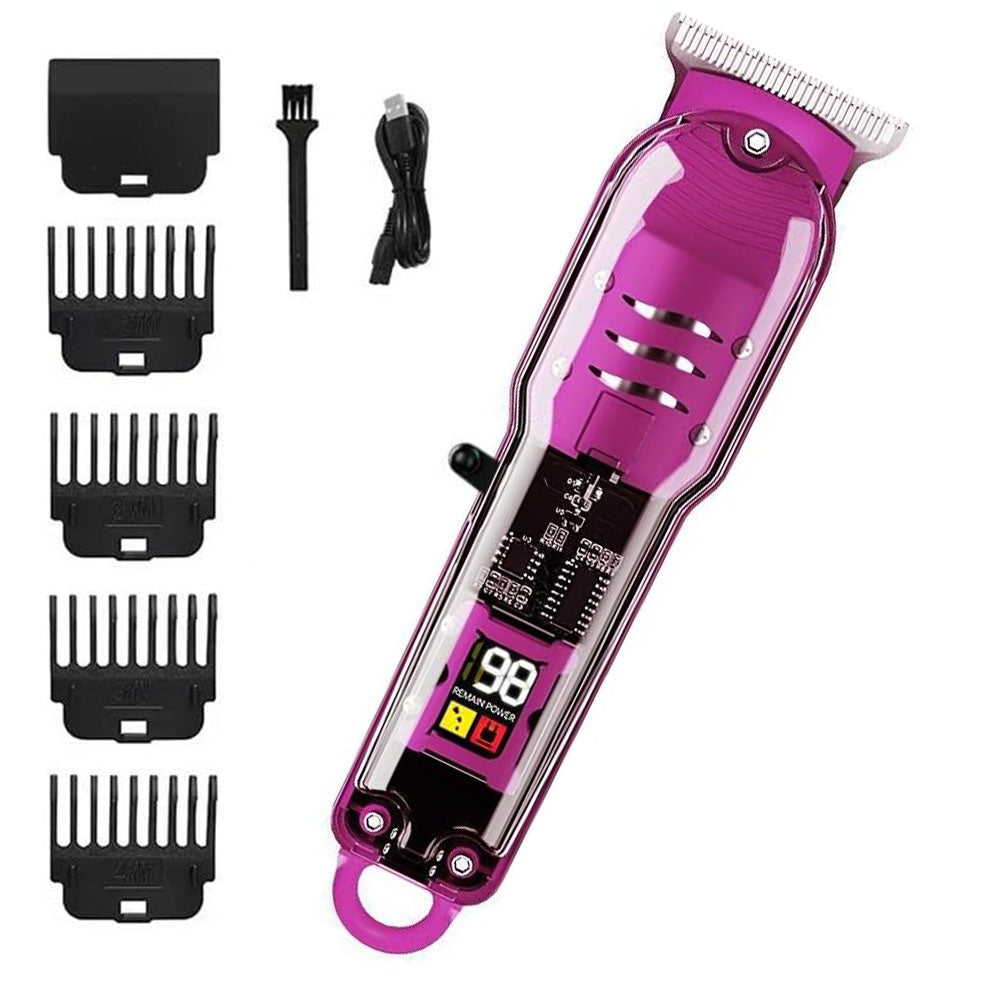 (HLS-T08) Regolabarba Elettrico Ricaricabile con Display LCD – Tagliacapelli Senza Fili con Lama in Acciaio Inossidabile, Pettine Regolabile (0-4mm), Testina a T, Batteria 51-90 minuti, Ricarica Rapida USB – Per Uomo e Uso Domestico